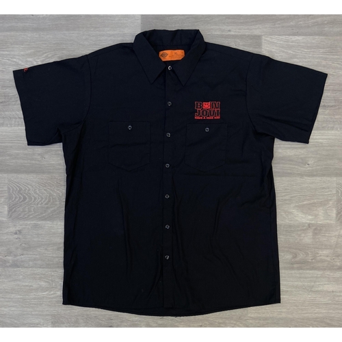 50 - Two items: one black Dickies short-sleeve work shirt features Bon Jovi's Have A Nice Day embroidered... 