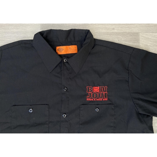 50 - Two items: one black Dickies short-sleeve work shirt features Bon Jovi's Have A Nice Day embroidered... 