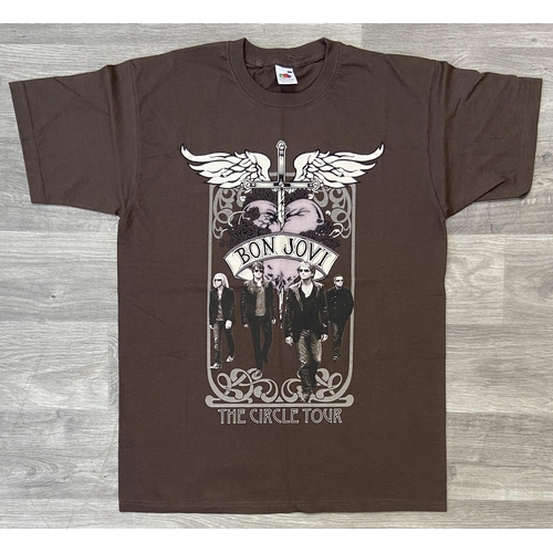 Two items: one brown Bon Jovi The Circle Tour t-shirt that
