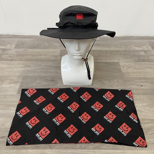 60 - Two items: A Bon Jovi Have A Nice Day boonie hat and bandana both feature the red smiley face graphi... 