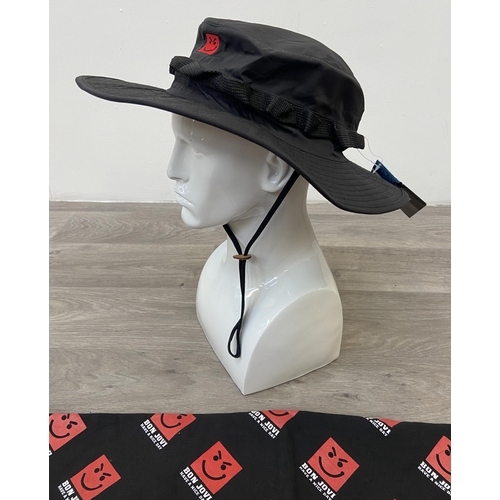 60 - Two items: A Bon Jovi Have A Nice Day boonie hat and bandana both feature the red smiley face graphi... 