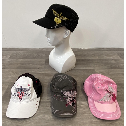 61 - Four baseball caps: one for Bon Jovi's The Circle Tour and three for Bon Jovi's 2011 Greatest Hits T... 