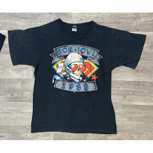 64 - Two t-shirts from Bon Jovi's New Jersey Syndicate Tour 1988-1989 each feature a skull with sunglasse... 
