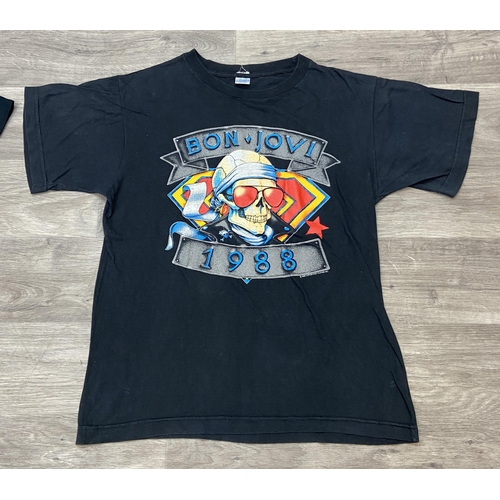 64 - Two t-shirts from Bon Jovi's New Jersey Syndicate Tour 1988-1989 each feature a skull with sunglasse... 