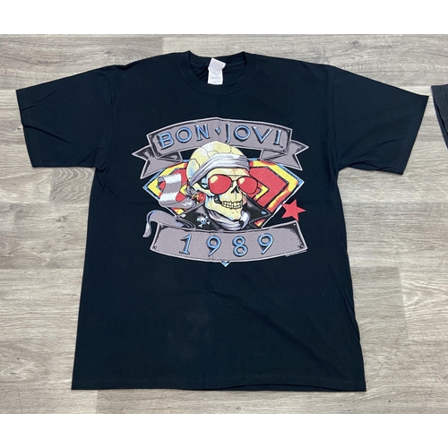 64 - Two t-shirts from Bon Jovi's New Jersey Syndicate Tour 1988-1989 each feature a skull with sunglasse... 
