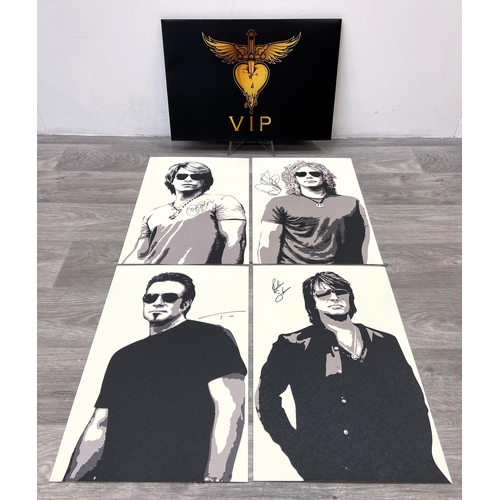 80 - A set of four limited edition autographed Bon Jovi lithographs featuring band members Jon Bon Jovi, ... 