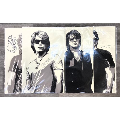 80 - A set of four limited edition autographed Bon Jovi lithographs featuring band members Jon Bon Jovi, ... 