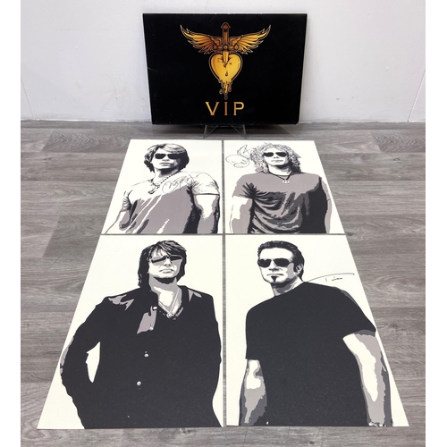 81 - A set of four limited edition autographed Bon Jovi lithographs featuring band members Jon Bon Jovi, ... 