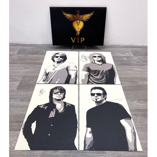 82 - A set of four limited edition autographed Bon Jovi lithographs featuring band members Jon Bon Jovi, ... 