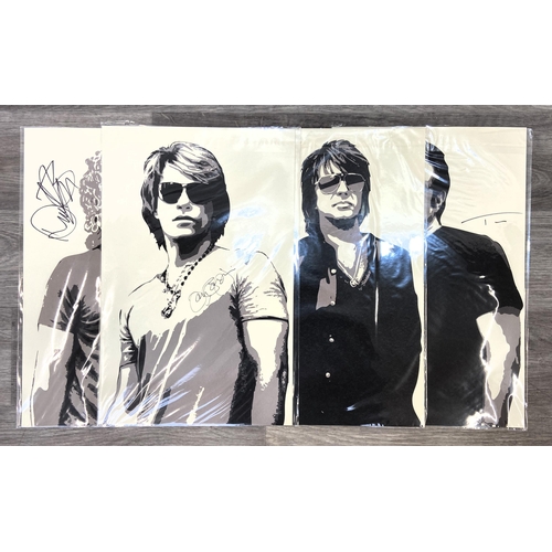 82 - A set of four limited edition autographed Bon Jovi lithographs featuring band members Jon Bon Jovi, ... 