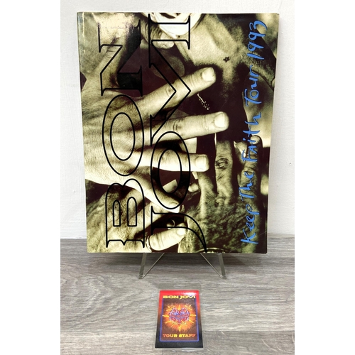 85 - An official Bon Jovi 'Keep The Faith' 1993 UK tour programme together with a laminated tour staff pa... 
