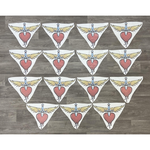 90 - Fifteen peel-and-stick fabric patches Bon Jovi's iconic daggered heart with wings emblem, ideal for ... 