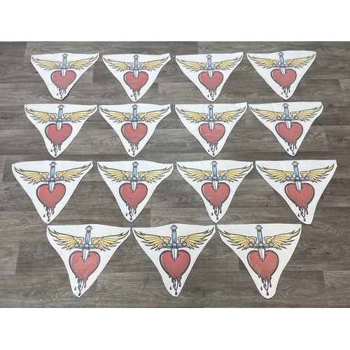 90 - Fifteen peel-and-stick fabric patches Bon Jovi's iconic daggered heart with wings emblem, ideal for ... 