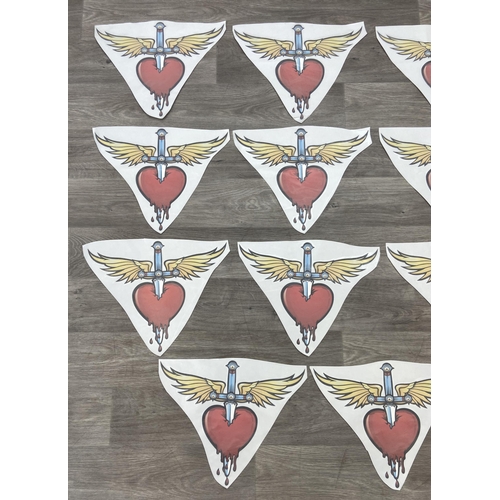 90 - Fifteen peel-and-stick fabric patches Bon Jovi's iconic daggered heart with wings emblem, ideal for ... 