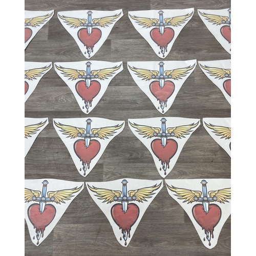 90 - Fifteen peel-and-stick fabric patches Bon Jovi's iconic daggered heart with wings emblem, ideal for ... 
