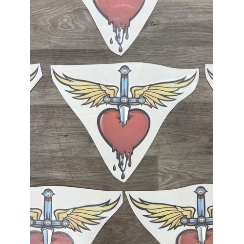 90 - Fifteen peel-and-stick fabric patches Bon Jovi's iconic daggered heart with wings emblem, ideal for ... 