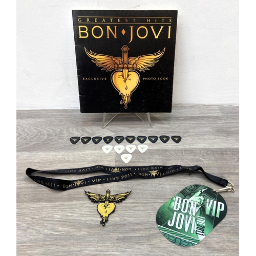 96 - A collection of memorabilia from the Bon Jovi Live Tour 2011 (Greatest Hits), to include a VIP lamin... 