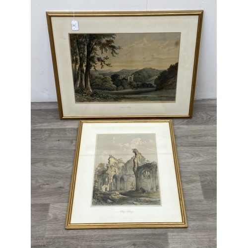 281 - Two 19th century gilt framed lithographs, one titled 'Netley Abbey' and one titled 'Furness Abbey' -... 
