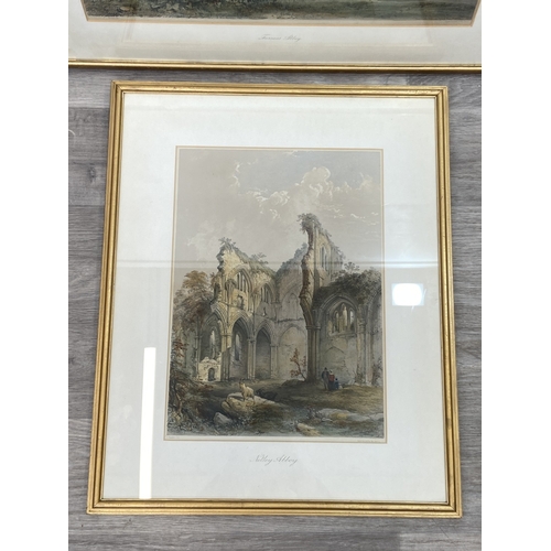 281 - Two 19th century gilt framed lithographs, one titled 'Netley Abbey' and one titled 'Furness Abbey' -... 