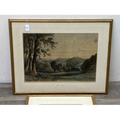 281 - Two 19th century gilt framed lithographs, one titled 'Netley Abbey' and one titled 'Furness Abbey' -... 