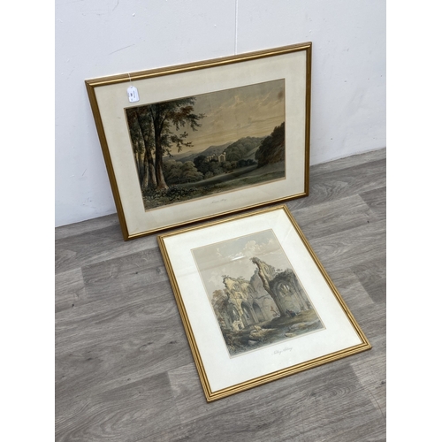281 - Two 19th century gilt framed lithographs, one titled 'Netley Abbey' and one titled 'Furness Abbey' -... 