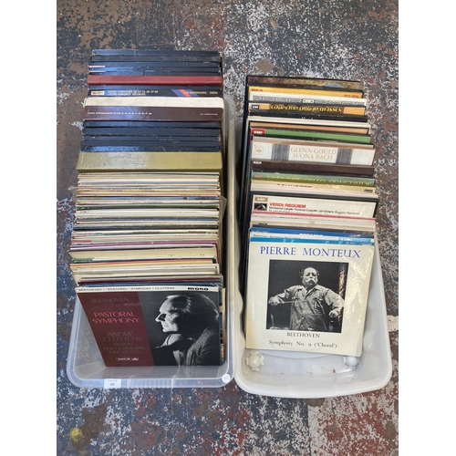 632 - Two boxes containing approx. sixty classical LP vinyl records and twenty nine classical LP vinyl box... 