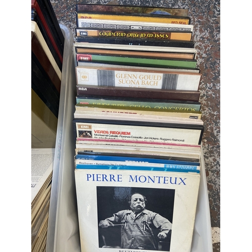 632 - Two boxes containing approx. sixty classical LP vinyl records and twenty nine classical LP vinyl box... 