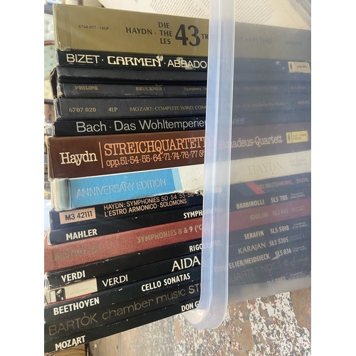 632 - Two boxes containing approx. sixty classical LP vinyl records and twenty nine classical LP vinyl box... 