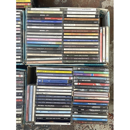 633 - Seven boxes containing approx. three hundred CDs to include Kaiser Chiefs, Keane, Kasabian, Razorlig... 