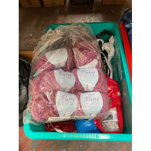 Two boxes and four bags containing a large quantity of wool, yarn and ...