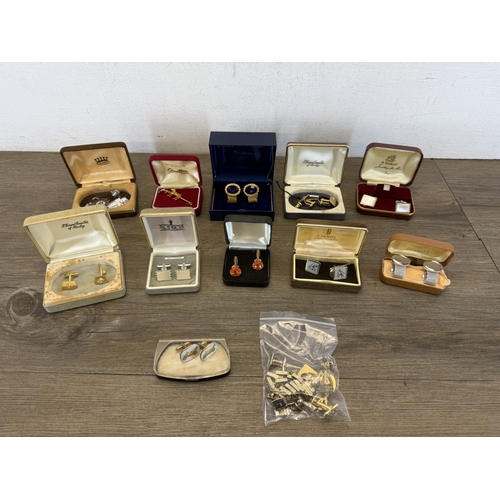 A collection of cufflinks together with a boxed Stratton gold plated ...