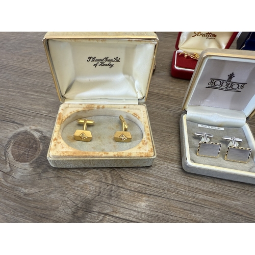 A collection of cufflinks together with a boxed Stratton gold plated ...