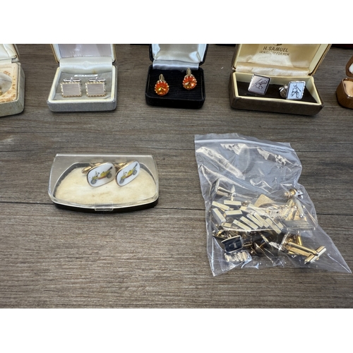 A collection of cufflinks together with a boxed Stratton gold plated ...