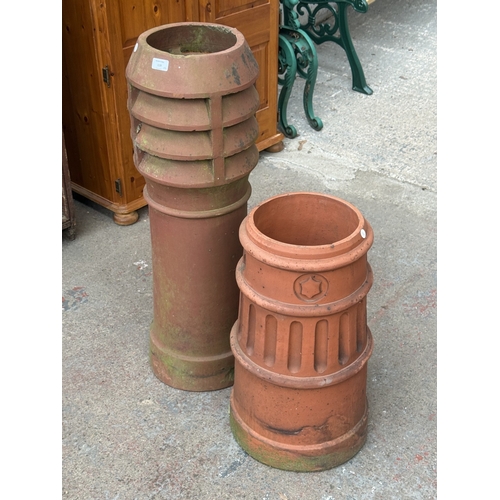 119 - Two terracotta chimney pots - approx. largest 91cm high