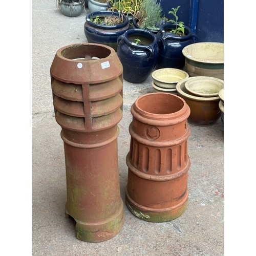 119 - Two terracotta chimney pots - approx. largest 91cm high