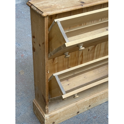 121 - A pine two section shoe store - approx. 88cm high x 80cm wide x 19cm deep