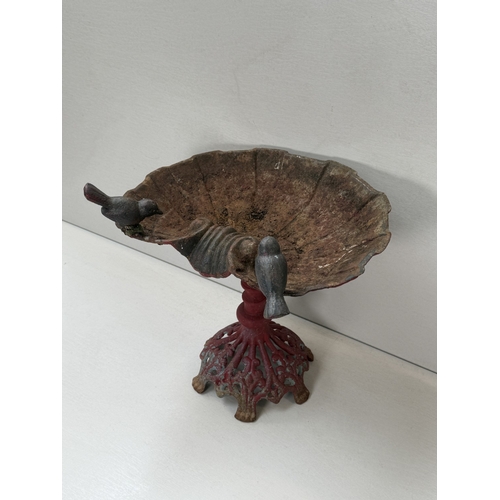 123 - A Victorian style red painted cast iron bird bath - approx. 37cm high x 39cm wide x 31cm deep