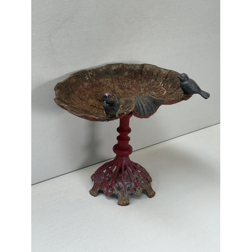 123 - A Victorian style red painted cast iron bird bath - approx. 37cm high x 39cm wide x 31cm deep