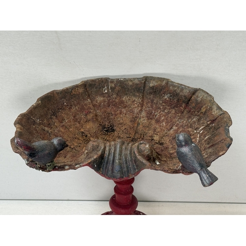 123 - A Victorian style red painted cast iron bird bath - approx. 37cm high x 39cm wide x 31cm deep