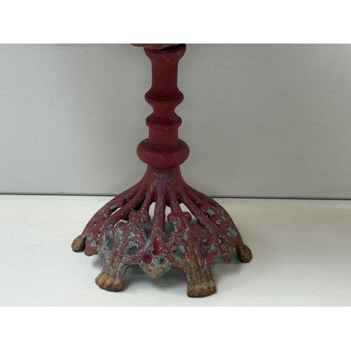 123 - A Victorian style red painted cast iron bird bath - approx. 37cm high x 39cm wide x 31cm deep