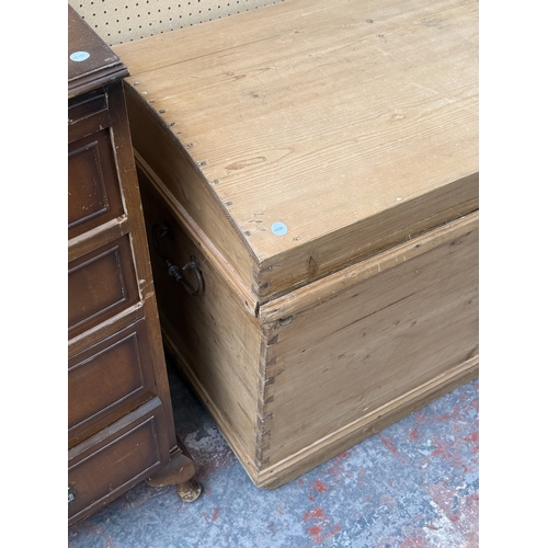 125 - A 19th century pine dome-top blanket box - approx. 66cm high x 98cm wide x 58cm deep