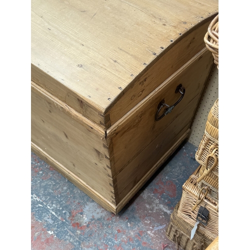 125 - A 19th century pine dome-top blanket box - approx. 66cm high x 98cm wide x 58cm deep