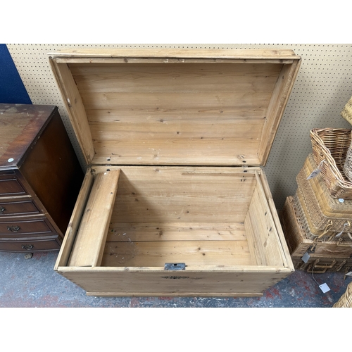 125 - A 19th century pine dome-top blanket box - approx. 66cm high x 98cm wide x 58cm deep