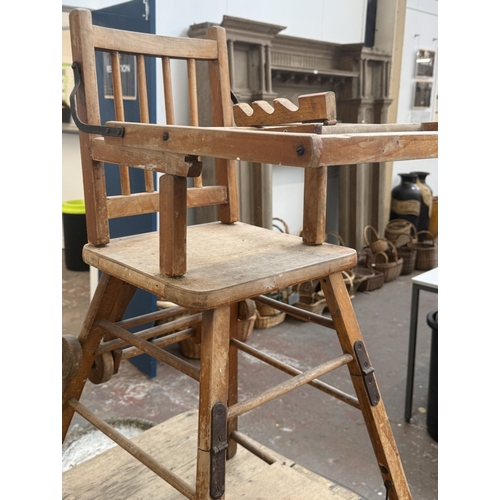 128 - Three pieces of furniture, one mid 20th century beech child's school desk, one antique white painted... 