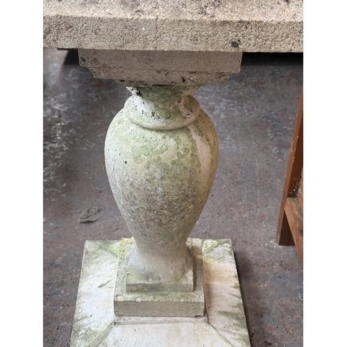 133 - A 19th century style cast stone sundial with metal top - approx. 76cm high x 32cm wide x 32cm deep