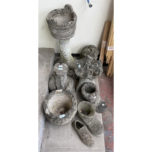 138 - Eight cast stone garden planters and ornaments - largest approx. 80cm high