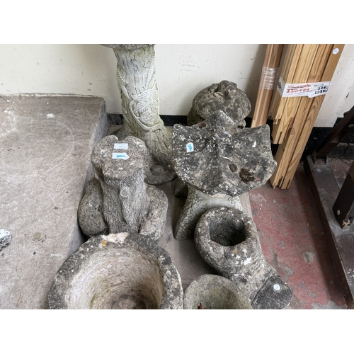 138 - Eight cast stone garden planters and ornaments - largest approx. 80cm high