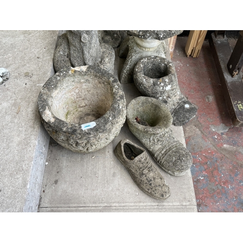 138 - Eight cast stone garden planters and ornaments - largest approx. 80cm high
