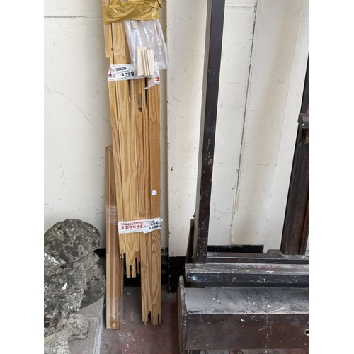 139 - A mid/late 20th century Victorian style stained beech artist's easel with later wooden canvas frame ... 