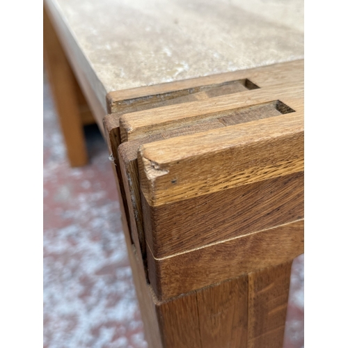 144 - A modern oak and tessellated stone console table - approx. 75cm high x 136cm wide x 46cm deep